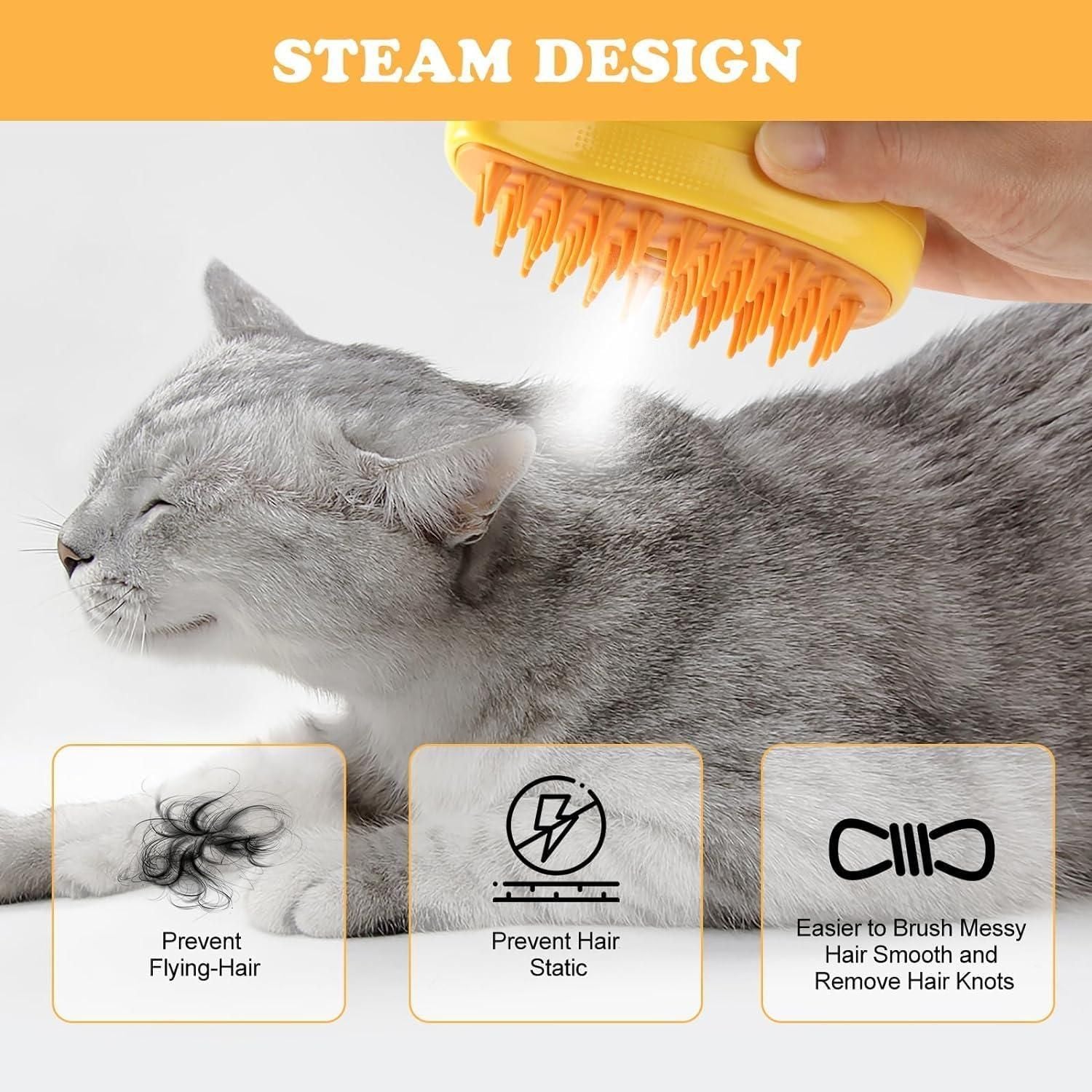 Pet Grooming Combo β Steaming Hairbrush + Hair Removal Gloves (Pack of 2)