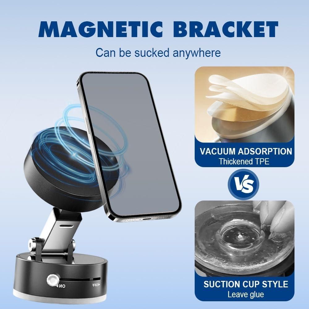 Vacuum Magnetic Suction Phone Holder | 360° Rotating Strong Grip Car Mount